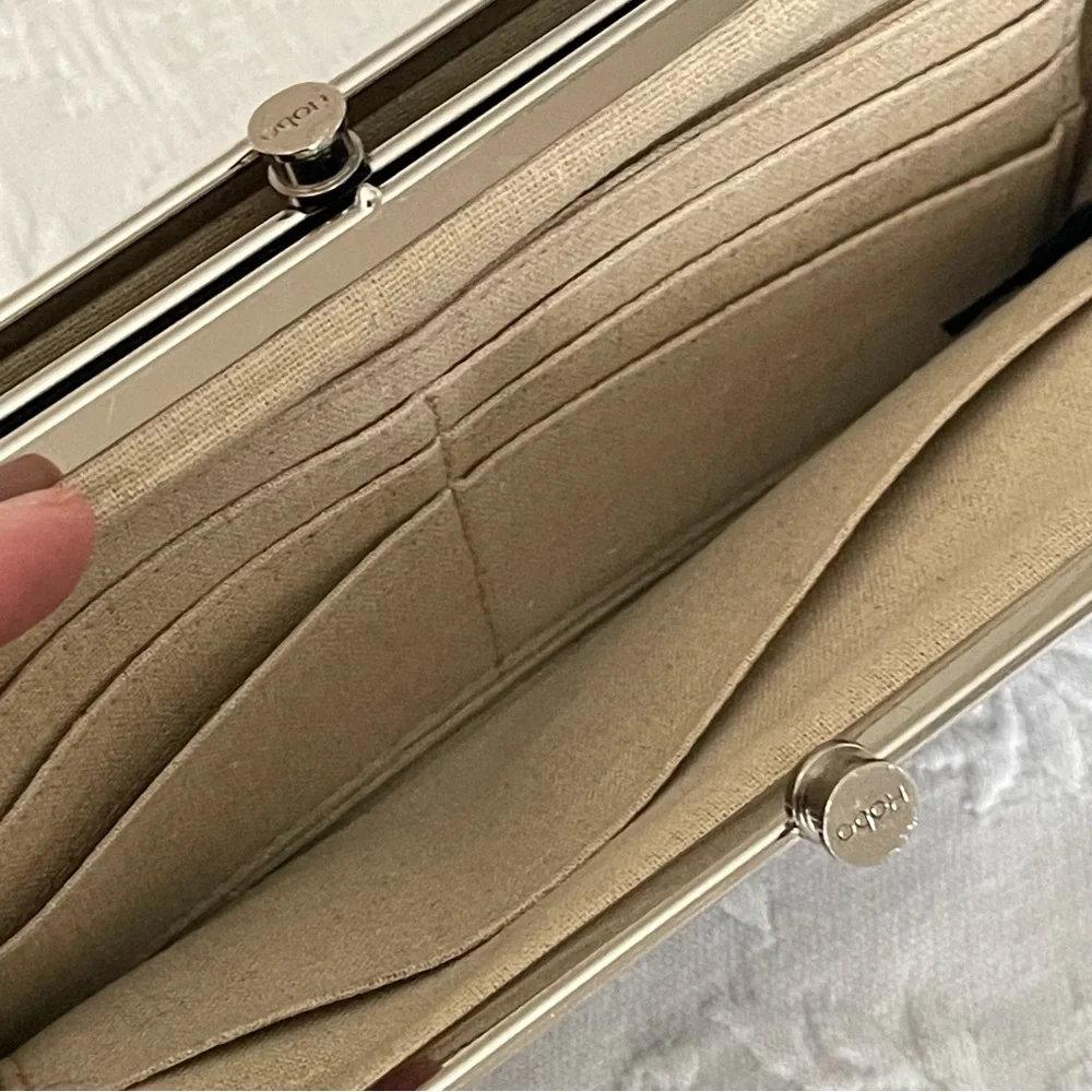 HOBO Grey Blue Leather Wallet Clutch.